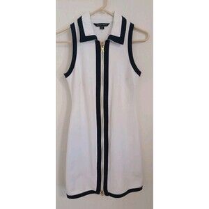 Boston Proper Sleeveless Bodycon Dress XXS White Navy Full Zip Golf Tennis Beach